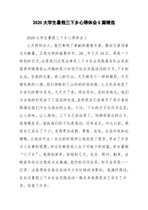2020大学生暑假三下乡心得体会5篇精选