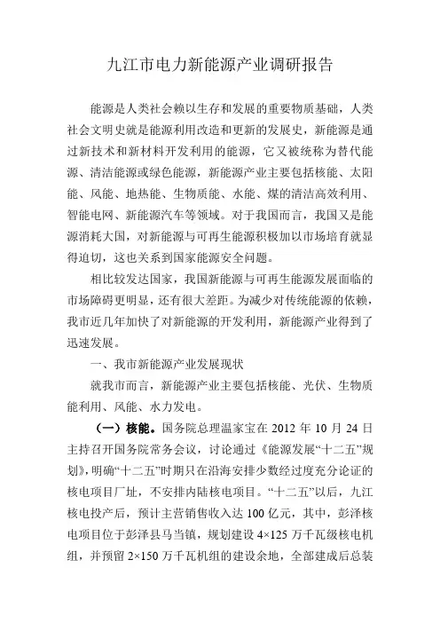 九江市电力新能源产业调研报告