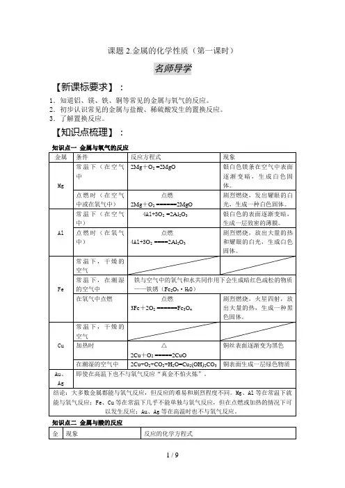 课题金属的化学性质(第一课时)学案