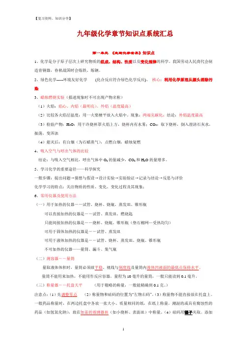 人教版九年级化学知识点【新整理】
