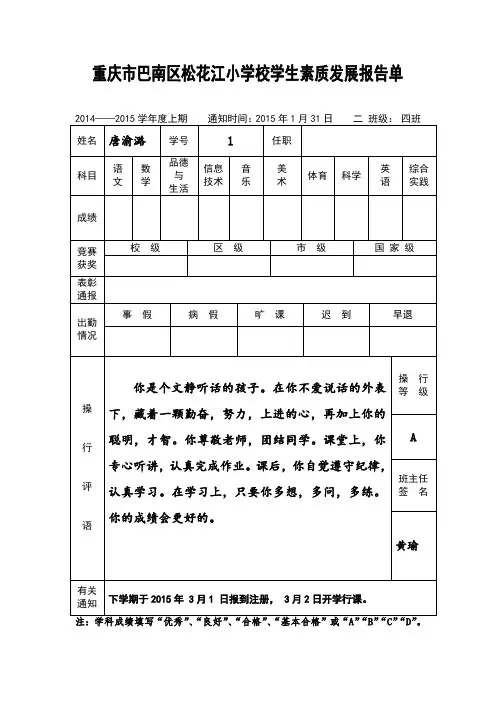 素质报告单模板 2