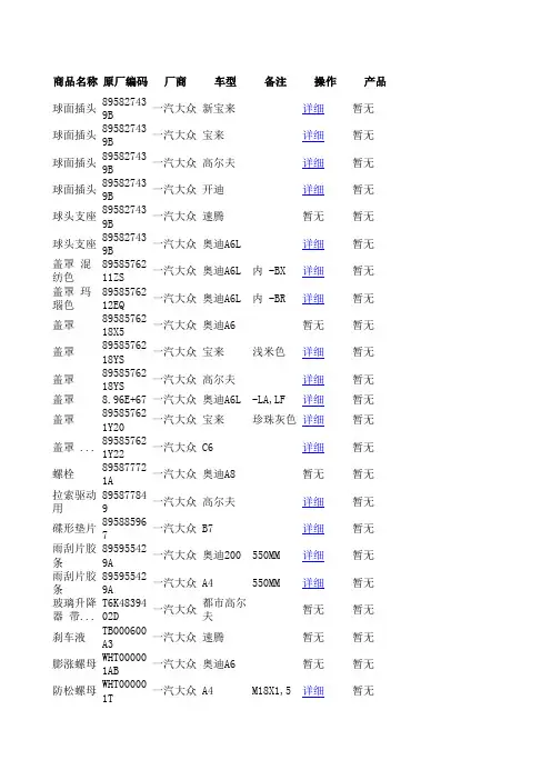 一汽大众汽车配件编码