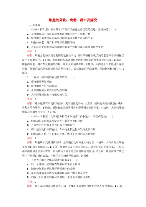 2020版高考生物复习细胞的生命历程第13讲细胞的分化、衰老、凋亡及癌变课后作业