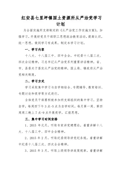 从严治党学习计划