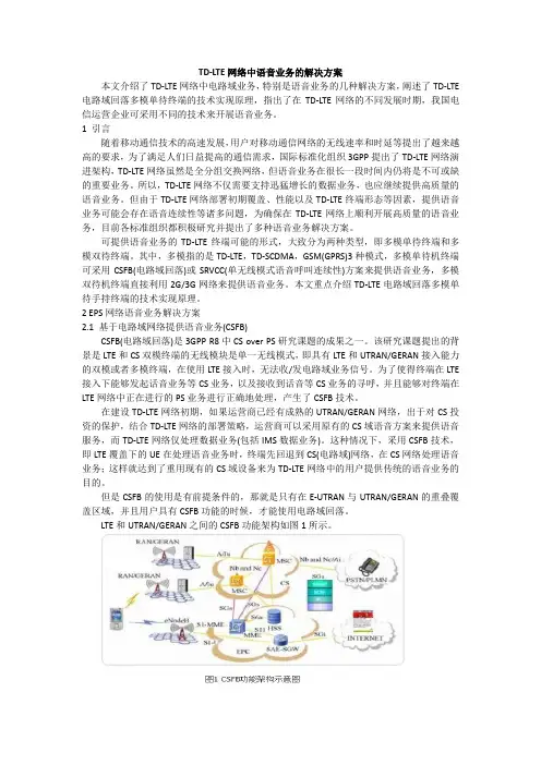 TD-LTE网络中语音业务的解决方案