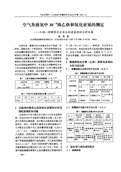 空气及液氧中109级乙炔和氧化亚氮的测定——介绍一种新型空分安全快速监测的分析仪器