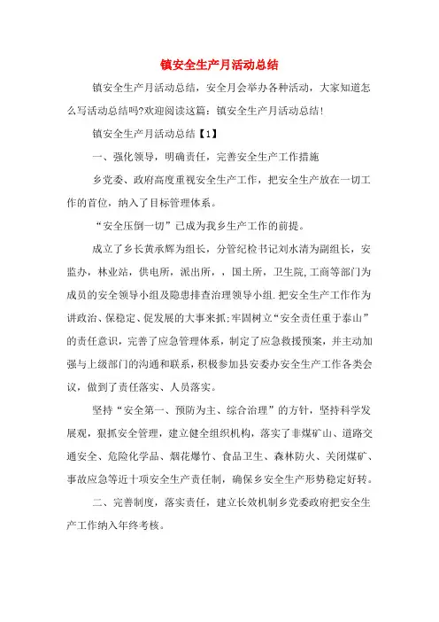 2019年镇安全生产月活动总结
