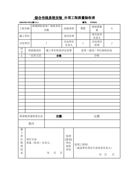 综合布线系统安装 分项工程质量验收表