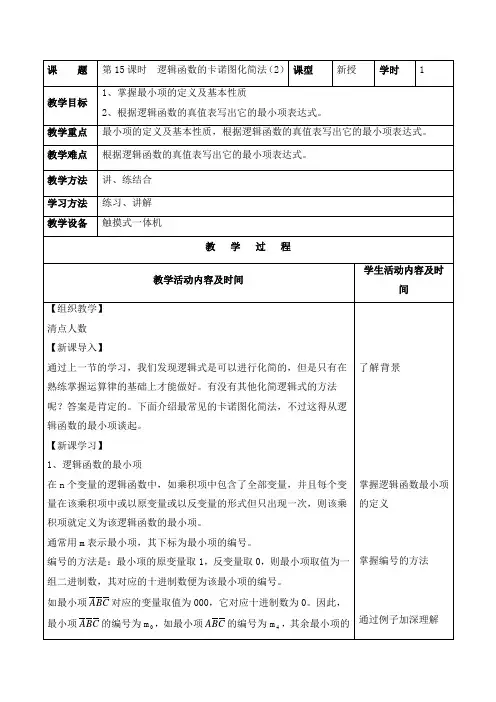逻辑函数的卡诺图化简法