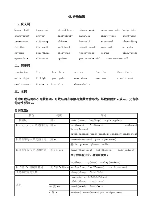 4A期中英语语法知识