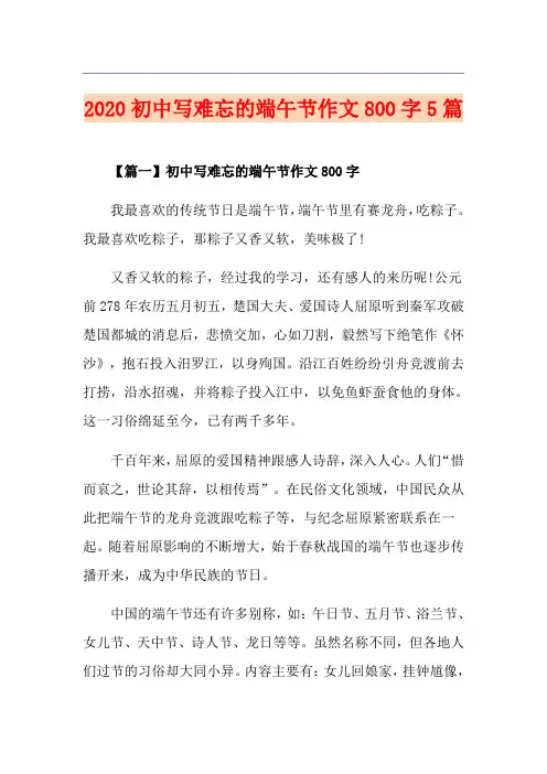 初中写难忘的端午节作文800字5篇