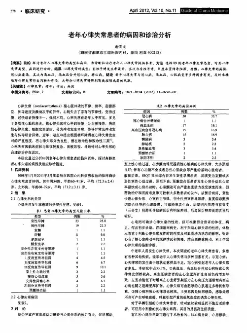 老年心律失常患者的病因和诊治分析
