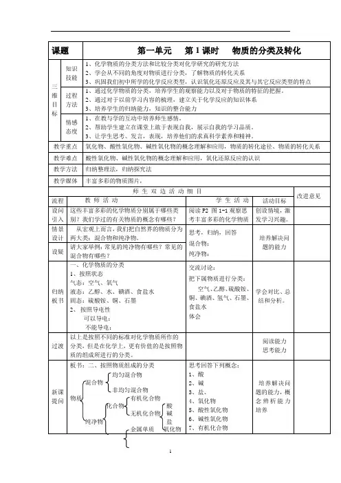 2013-2014学年高一化学苏教版必修一：1.1.1 物质的分类及转化 教案