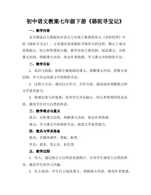 初中语文教案七年级下册《骆驼寻宝记》