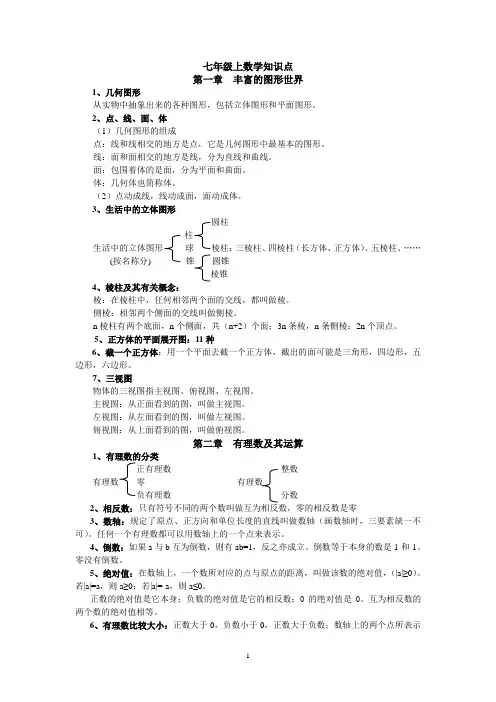 七年级上册数学知识点总结