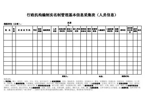 行政机构编制实名制管理基本信息采集表(人员信息)