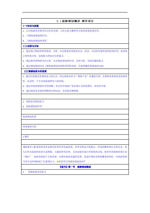 2016-2017学年湘教版选修三 3.1旅游规划概述 教案