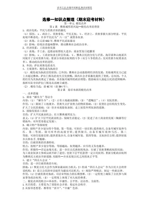 高中历史选修一重大改革知识点整理