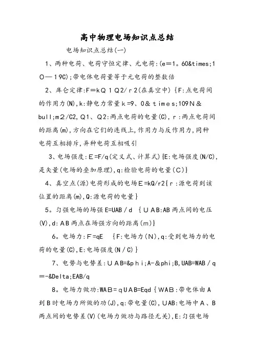 高中物理电场知识点总结 2