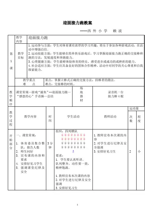 体育教案迎面接力