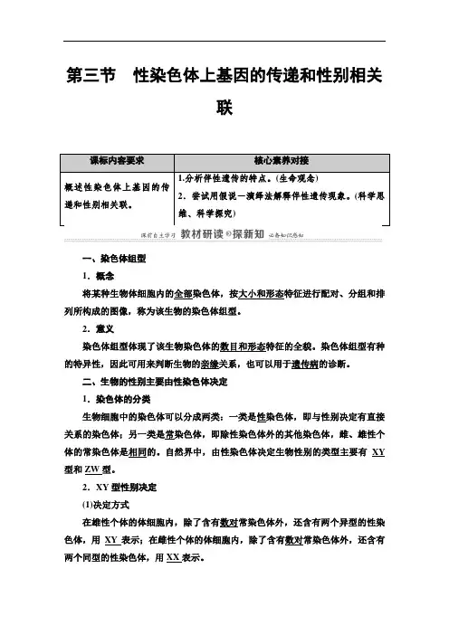 2020-2021学年浙科版高中生物必修2学案：第2章第3节性染色体上基因的传递和性别相关联