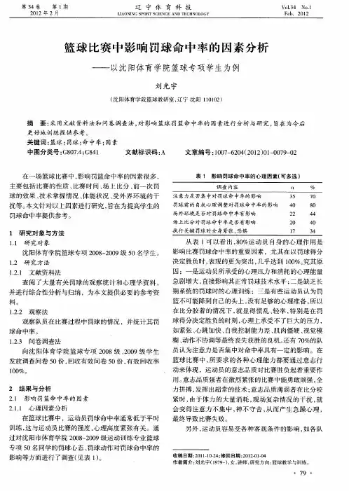 篮球比赛中影响罚球命中率的因素分析——以沈阳体育学院篮球专项学生为例