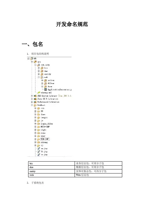 夕阳---项目开发命名规范V1.0