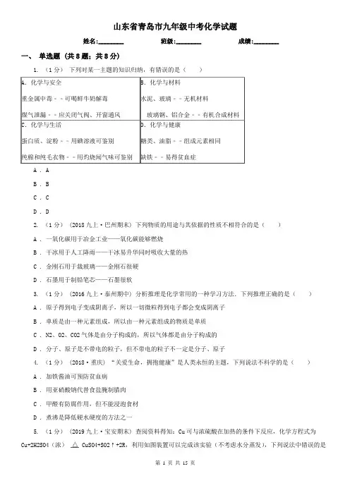 山东省青岛市九年级中考化学试题