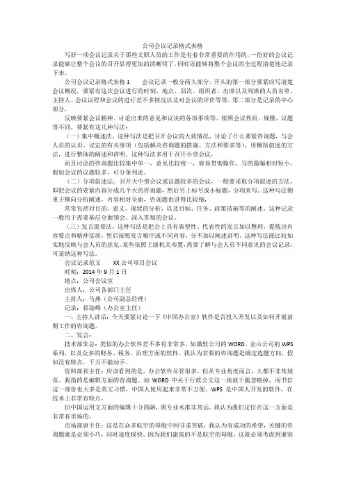 公司会议记录格式表格