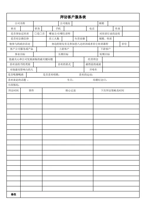 拜访客户服务表