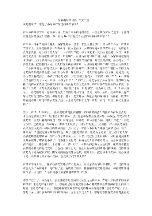 家乡端午节习俗--作文三篇