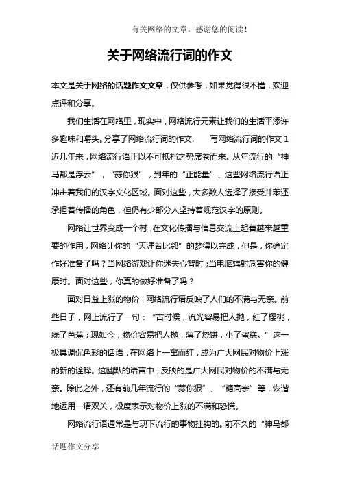 关于网络流行词的作文