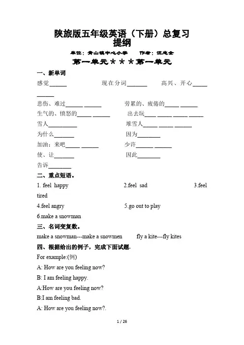 陕旅版 五年级英语(下册)总复习提纲