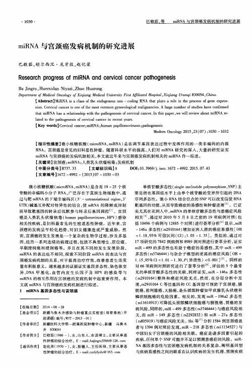 miRNA与宫颈癌发病机制的研究进展