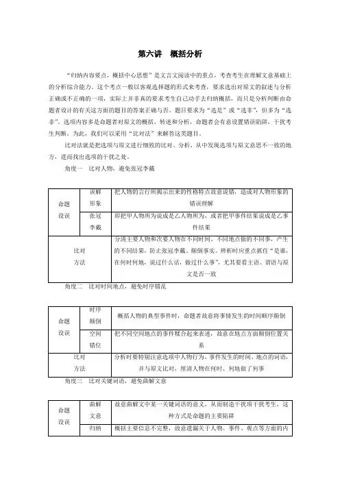 2021届高考语文一轮复习第二部分古代诗文阅读专题一文言文阅读板块二第六讲概括分析练习(含解析)