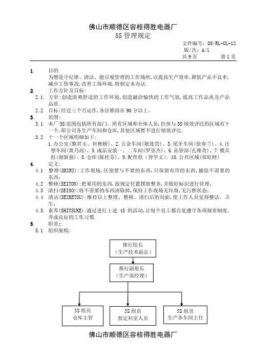 5S管理规定