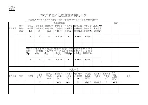 FSC产品生产过程重量转换统计表