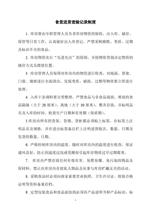 食堂进货查验记录制度