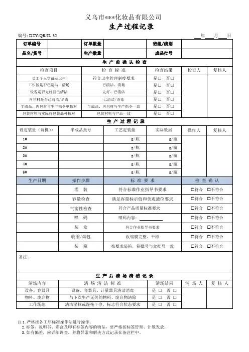 生产过程记录表