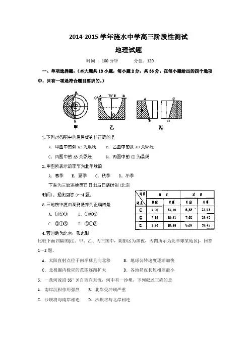 2015年江苏省高考模拟试题_江苏省淮安市涟水中学高三上学期第一次阶段性测试试题地理卷