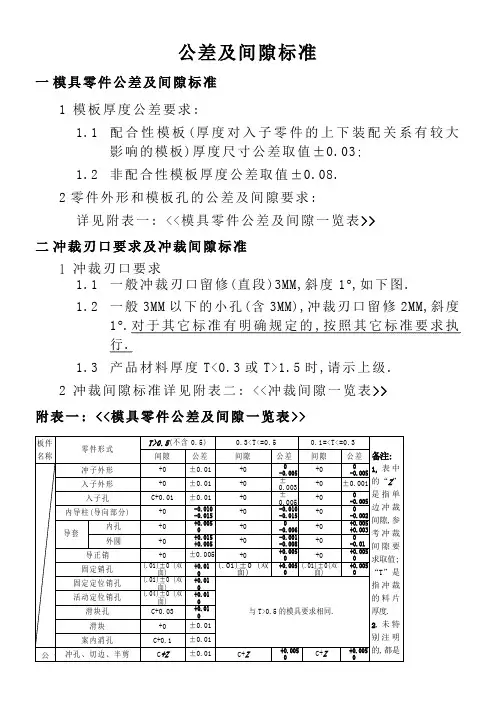 冲压模具公差及间隙标准