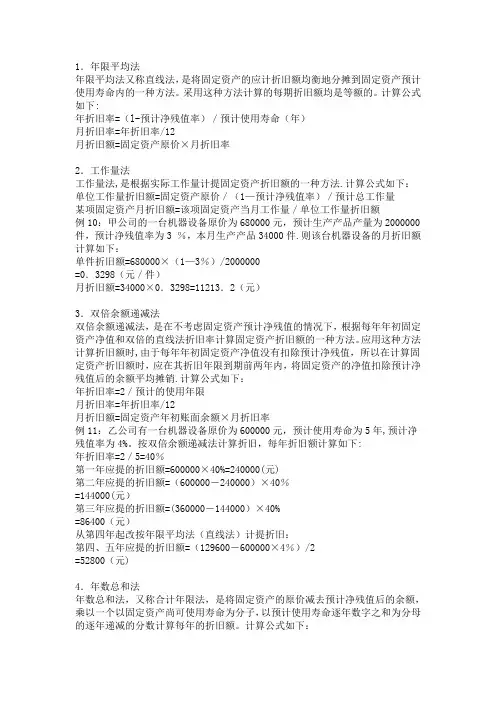 固定资产折旧方法与计算公式