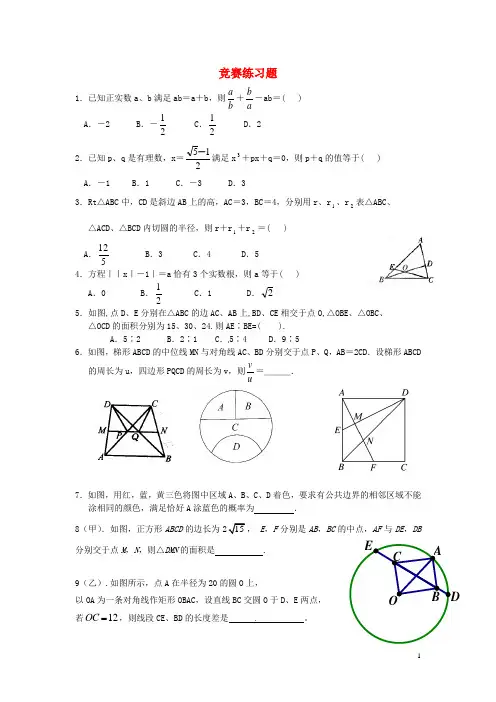 浙江省绍兴县杨汛桥镇九年级数学竞赛练习题(2)(无答案)