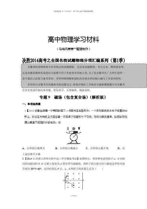 专题09磁场(原卷版)-高三名校物理试题解析分项汇编(安徽版)(第01期)