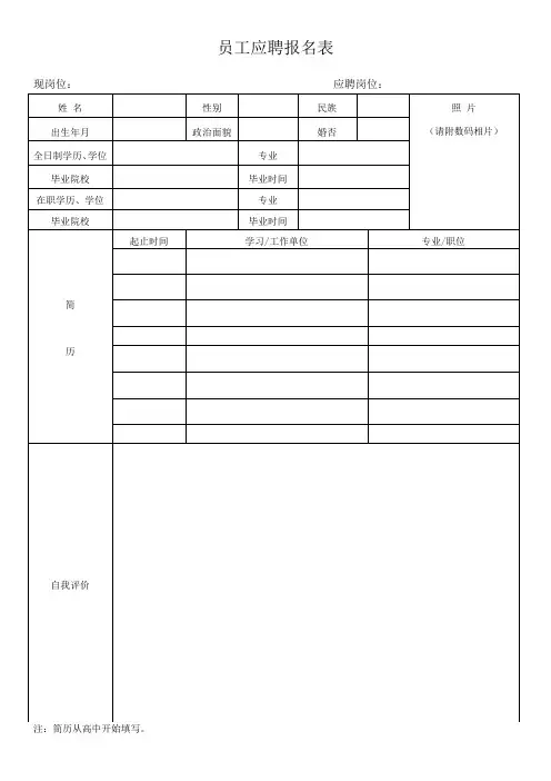 员工应聘报名表