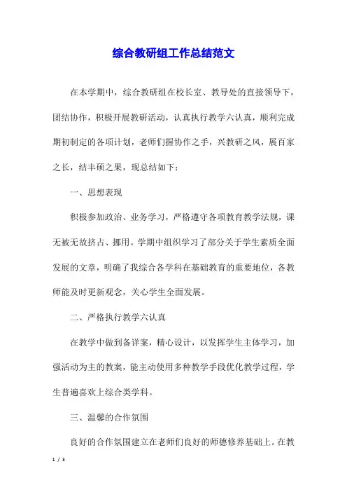 综合教研组工作总结范文