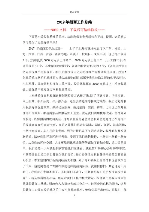 2019年招商工作总结