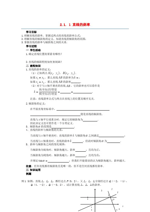 高中数学 2.1. 1 《直线的斜率》导学案 苏教版必修2
