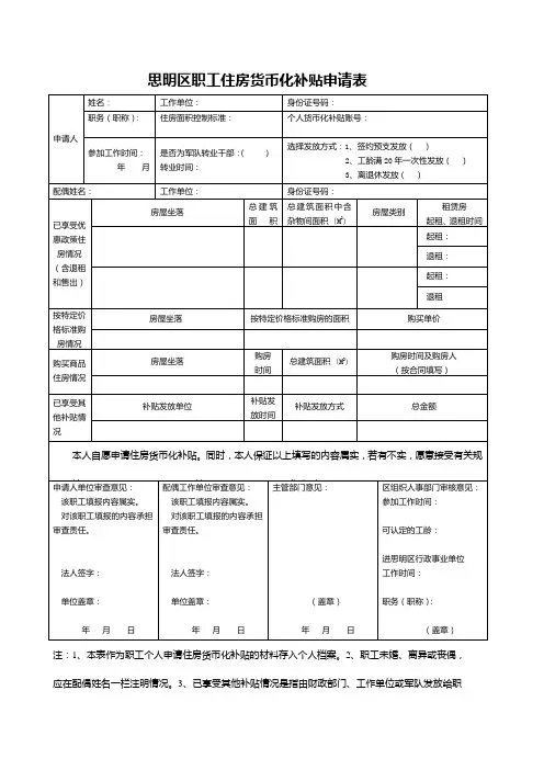 思明区职工申请住房货币化补贴办理规程