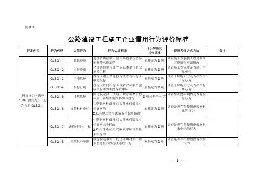 公路建设工程施工企业信用行为评价标准